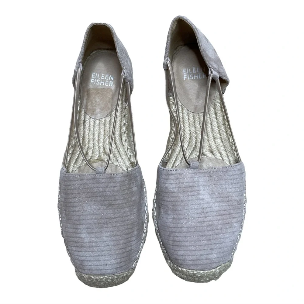 Eileen Fisher Lee Espadrilles 6 Slip-On Flat Loafers Suede Leather Taupe